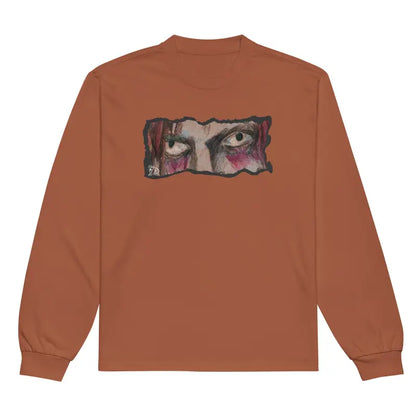 Brown premium long sleeve shirt featuring an eye graphic in Hauntingly Bold Streetwear