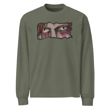 Olive green Watcher’s Veil elegant premium long sleeve shirt with eye graphic design