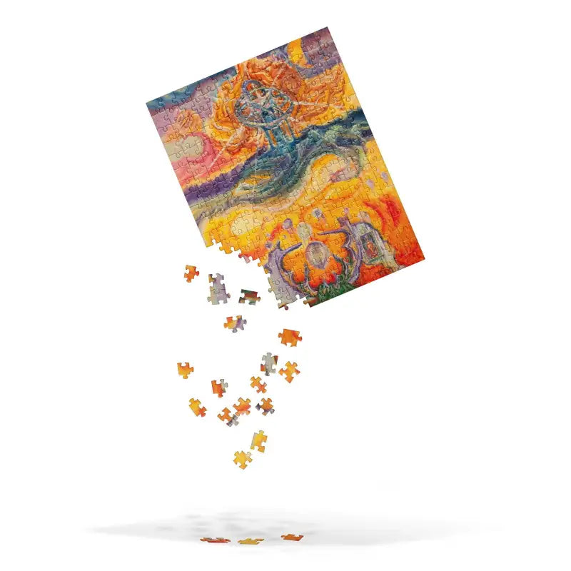 Partially completed Waves of Saturn Jigsaw Puzzle with vibrant abstract art pieces