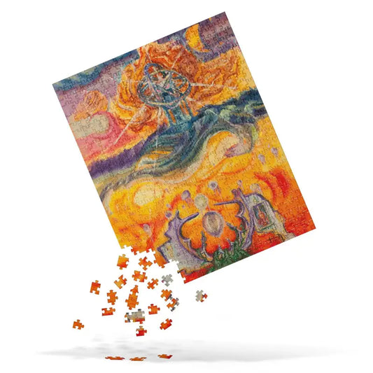 Partially completed Waves of Saturn Jigsaw Puzzle featuring vibrant abstract swirls