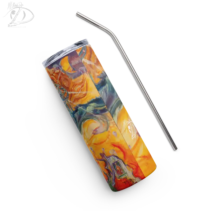 Colorful Waves of Saturn Stainless Steel Tumbler with a stainless steel straw