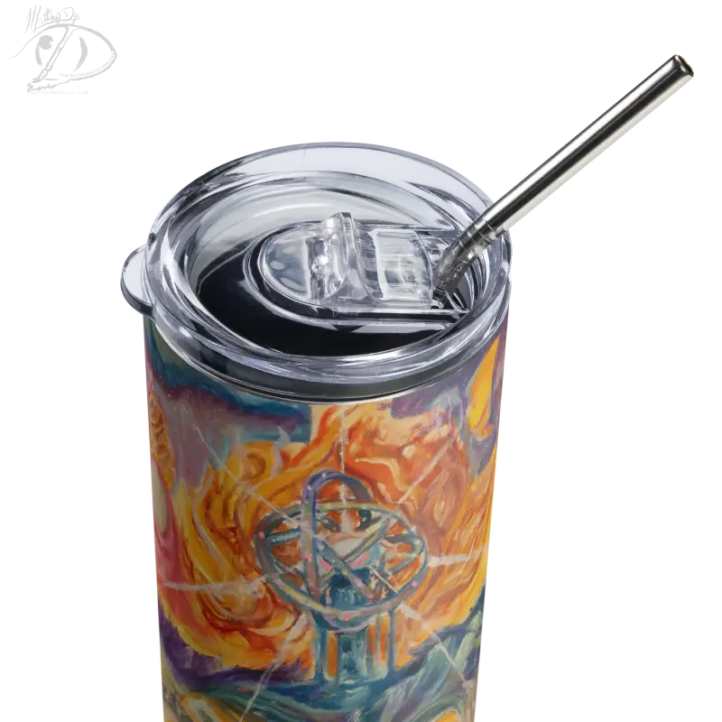 Colorful Waves of Saturn Stainless Steel Tumbler with metal straw in abstract design