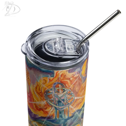 Colorful Waves of Saturn Stainless Steel Tumbler with metal straw in abstract design