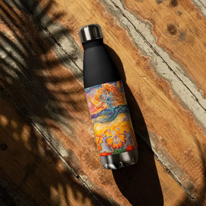 Black Waves of Saturn Stainless Steel Water Bottle featuring colorful artistic design