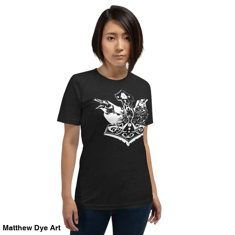 Black Viking Pride T-shirt featuring white graphic of Thor’s Hammer, celebrating storied Viking heritage
