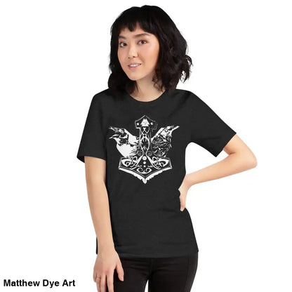 Black Viking Pride T-shirt featuring white graphic of Thor’s hammer and storied Viking heritage