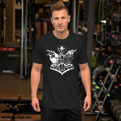 Black Viking pride t-shirt with white Thor’s hammer design on unisex Norse tee