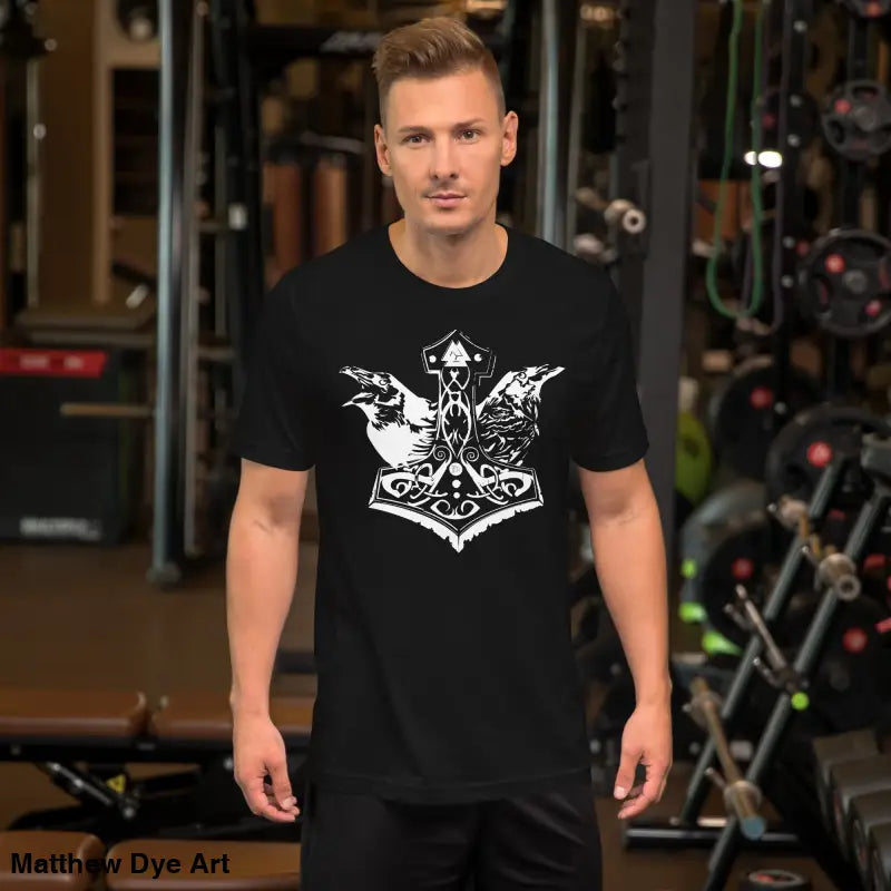 Black Viking Pride T-shirt featuring white Norse art, celebrating storied Viking heritage