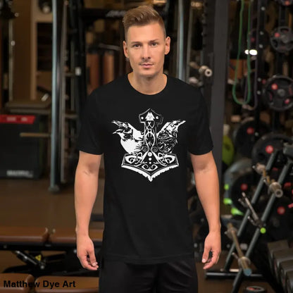 Black Viking Pride T-shirt featuring white Norse art, celebrating storied Viking heritage