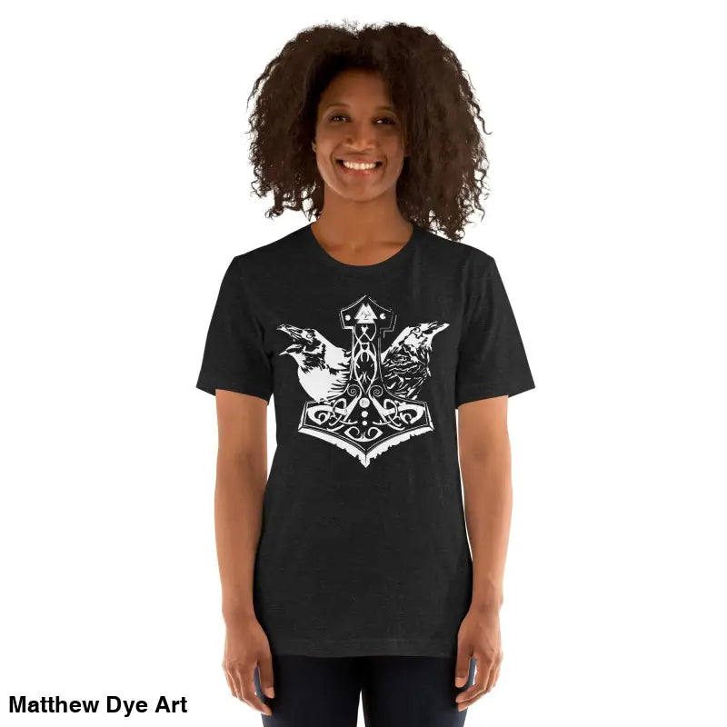 Black Viking Pride T-shirt featuring a white Norse mythology design with Thor’s hammer