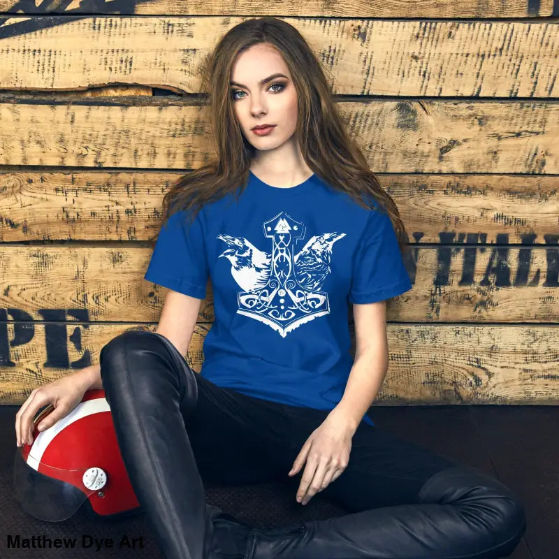 Blue Viking Pride T-shirt featuring Thor’s Hammer design celebrating storied Viking heritage