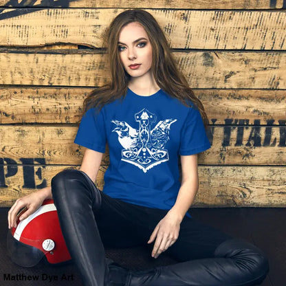 Blue Viking Pride T-shirt featuring Thor’s Hammer design celebrating storied Viking heritage