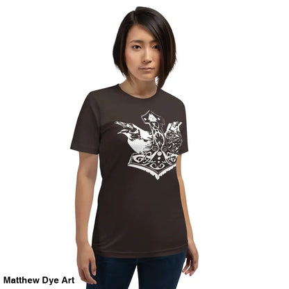 Brown Viking Pride T-shirt featuring a white Norse design celebrating storied Viking heritage