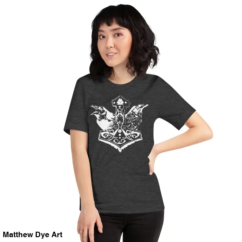 Gray Viking pride t-shirt with Thor’s hammer graphic on unisex Norse tee