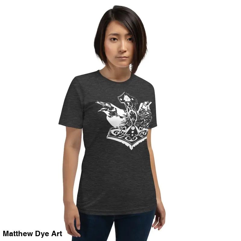 Gray Viking pride t-shirt with Thor’s hammer graphic on white