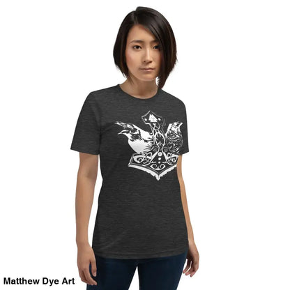 Gray Viking pride t-shirt with Thor’s hammer graphic on white
