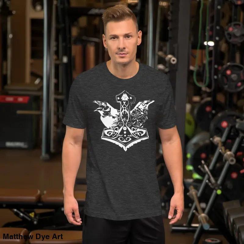 Gray Viking pride t-shirt with white Thor’s hammer design