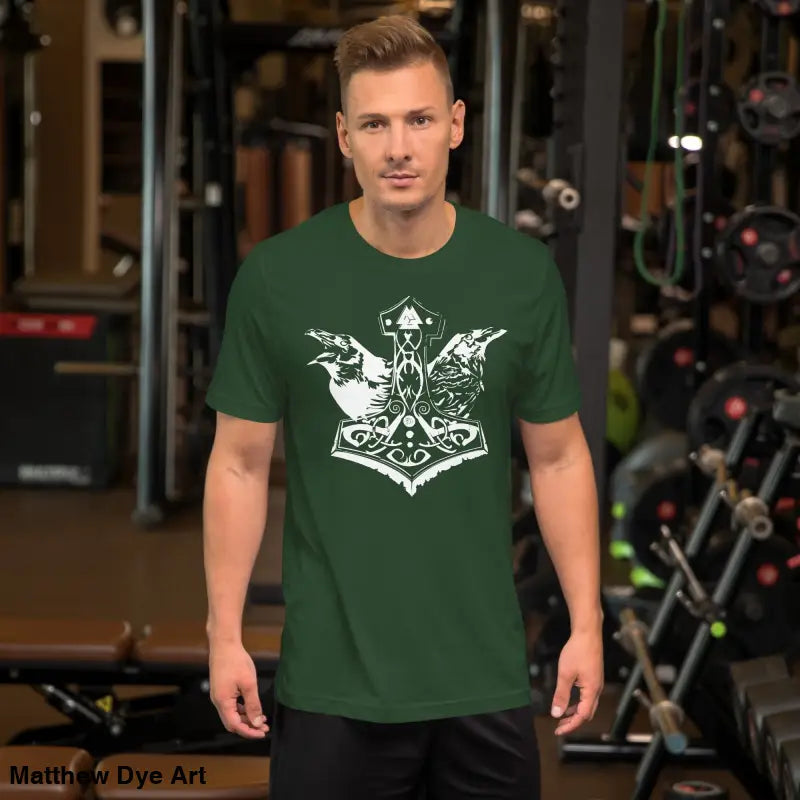 Green Viking pride t-shirt with white Thor’s hammer design