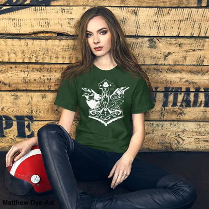 Green Viking pride t-shirt with white Thor’s hammer design
