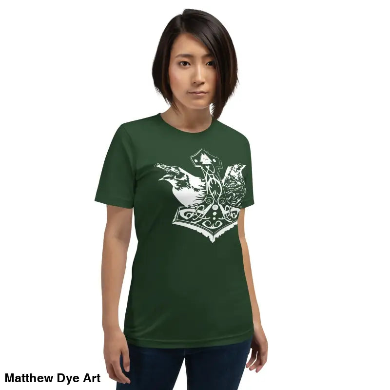 Green Viking pride t-shirt with Thor’s hammer graphic on white