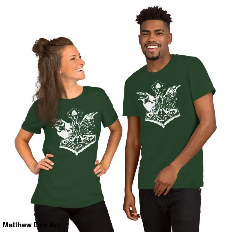 Viking pride t-shirt with green base, white Thor’s hammer design