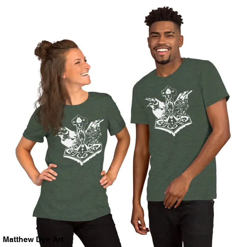 Viking pride t-shirt with green fabric, white Thor’s hammer graphic