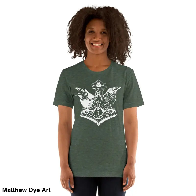 Green viking pride t-shirt with white thor’s hammer design on unisex tee