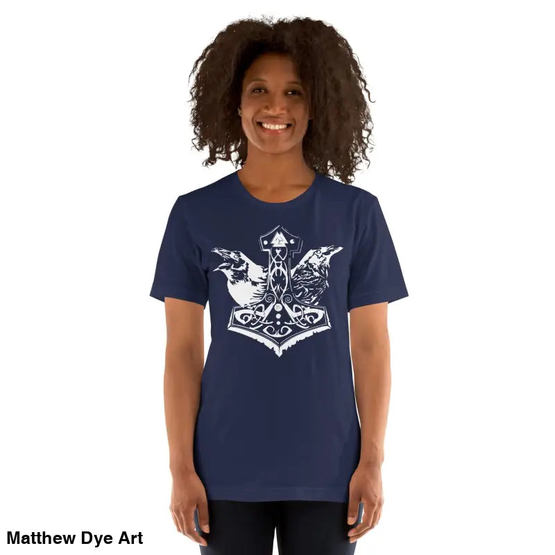 Navy Viking Pride T-shirt featuring Thor’s Hammer design, celebrating storied Viking heritage