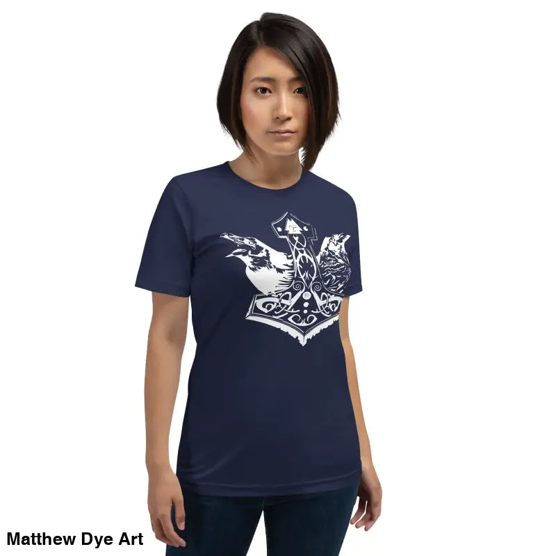 Navy Viking Pride T-shirt featuring white Norse design inspired by storied Viking heritage