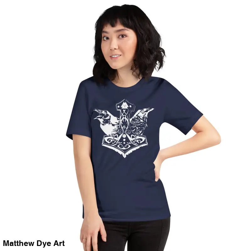 Navy Viking Pride t-shirt featuring white Norse design representing storied Viking heritage
