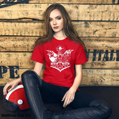 Red Viking Pride T-shirt featuring a white design reflecting storied Viking heritage