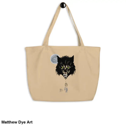 Beige tote bag featuring Werewolf design for the Werewolf Moon Organic Cotton Tote