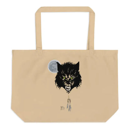Beige tote bag featuring werewolf design, part of Werewolf Moon Organic Cotton collection
