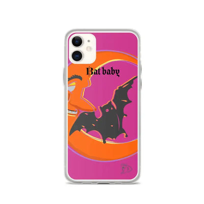 Pink and orange iPhone case with black bat design and Bat Baby text for whimsical protection