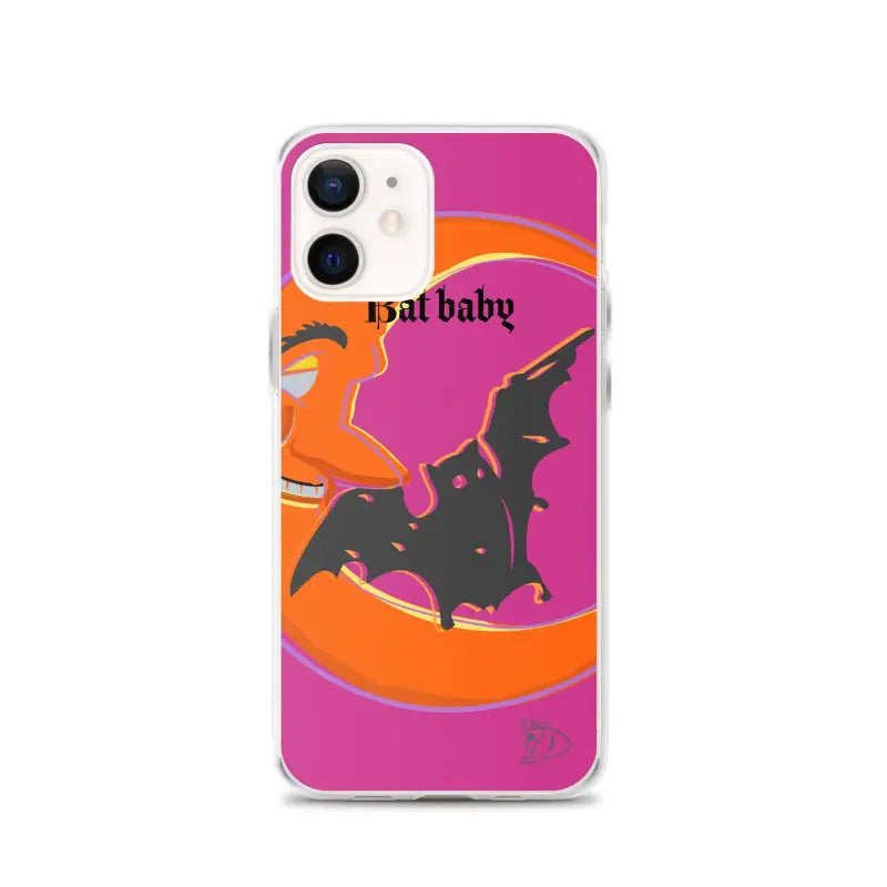 Bat Baby iPhone Case with Halloween bat and crescent moon design in orange and pink