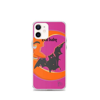 Bat Baby iPhone Case with a vibrant bat silhouette in orange and pink colors