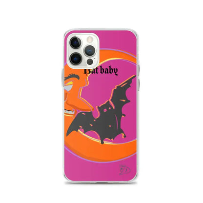 Bat Baby iPhone Case with bat and crescent moon design in orange and pink colors