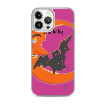 IPhone case featuring Bat Baby design with bat and crescent moon in vibrant colors