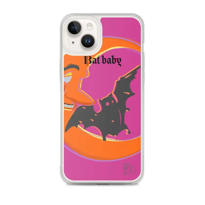 Bat Baby iPhone Case showcasing a bat silhouette in vibrant orange and pink colors