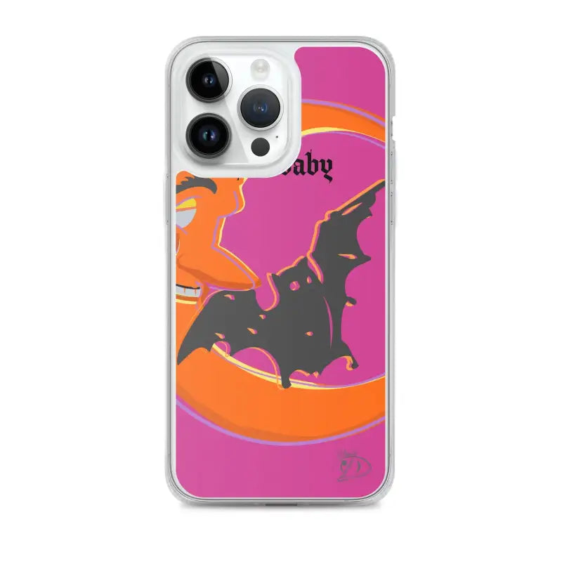 IPhone case featuring a Halloween bat baby design with a crescent moon in orange and pink