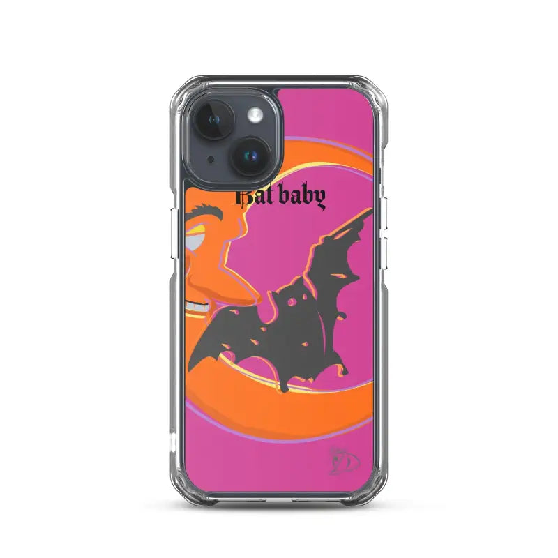 Clear Bat Baby iPhone Case showcasing a Halloween design with a bat and crescent moon