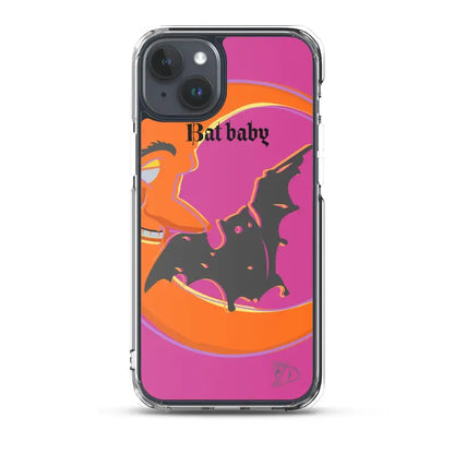 Bat Baby iPhone case with bat silhouette design in vibrant orange and pink colors