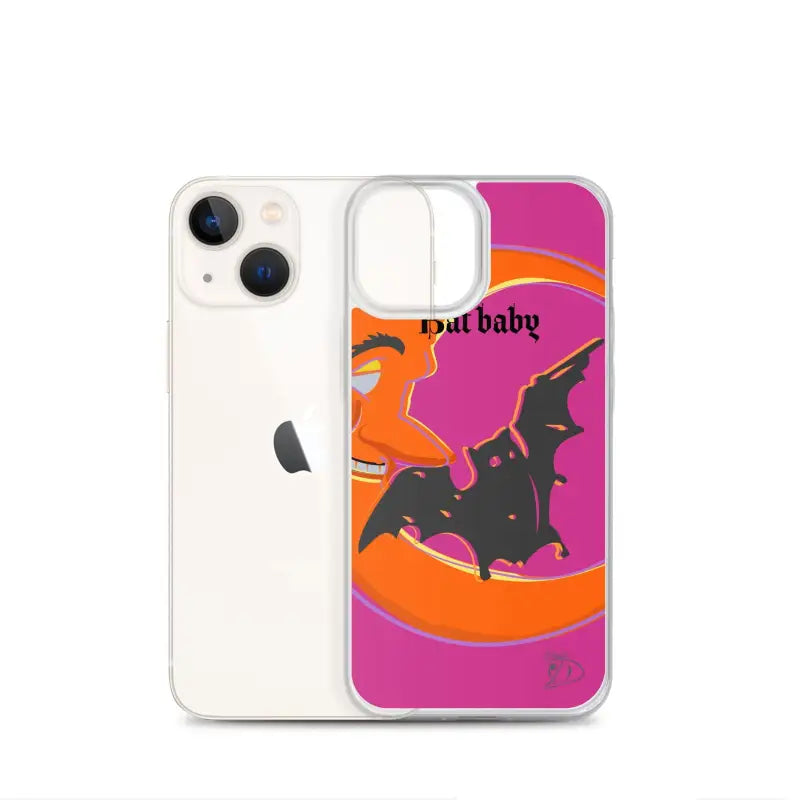 Bat Baby iPhone Case with a bat silhouette design in vibrant orange and pink colors