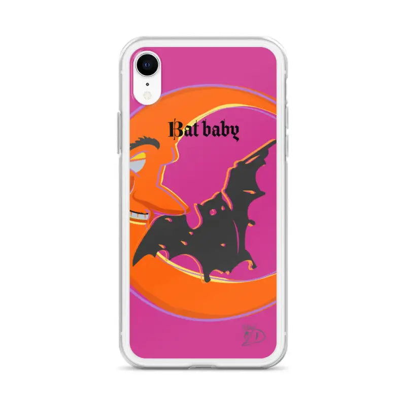 Pink and orange iPhone case with black bat silhouette, ideal for Bat Baby enthusiasts