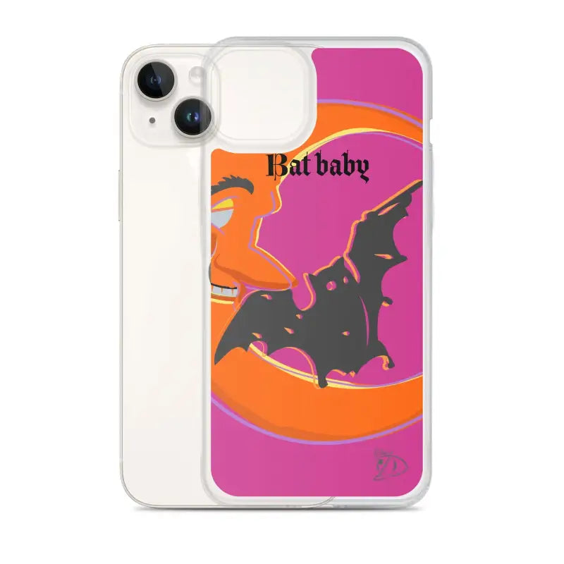 Bat Baby iPhone Case featuring retro bat silhouette on vibrant orange and pink background