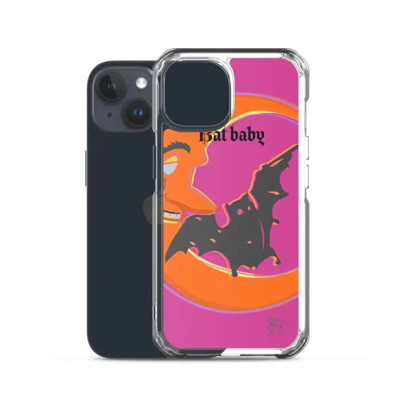 Bat Baby iPhone Case with Halloween bat and crescent moon design in pink and orange