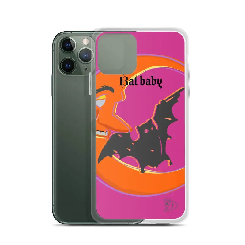 Bat Baby iPhone Case showcasing a vibrant bat silhouette design in orange and pink