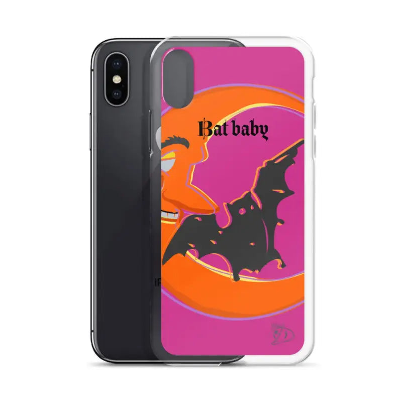 IPhone case with Halloween bat baby design in orange and pink colors offering whimsical protection