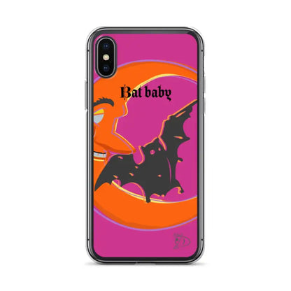 Phone case featuring a black bat silhouette on vibrant orange and pink colors, Bat Baby