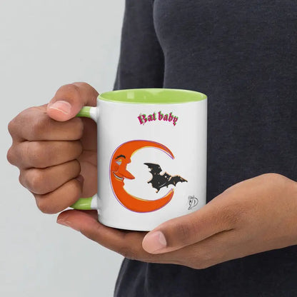 Whimsical Bat Baby Mug with Vibrant Orange Crescent and Black Bat Silhouette Design